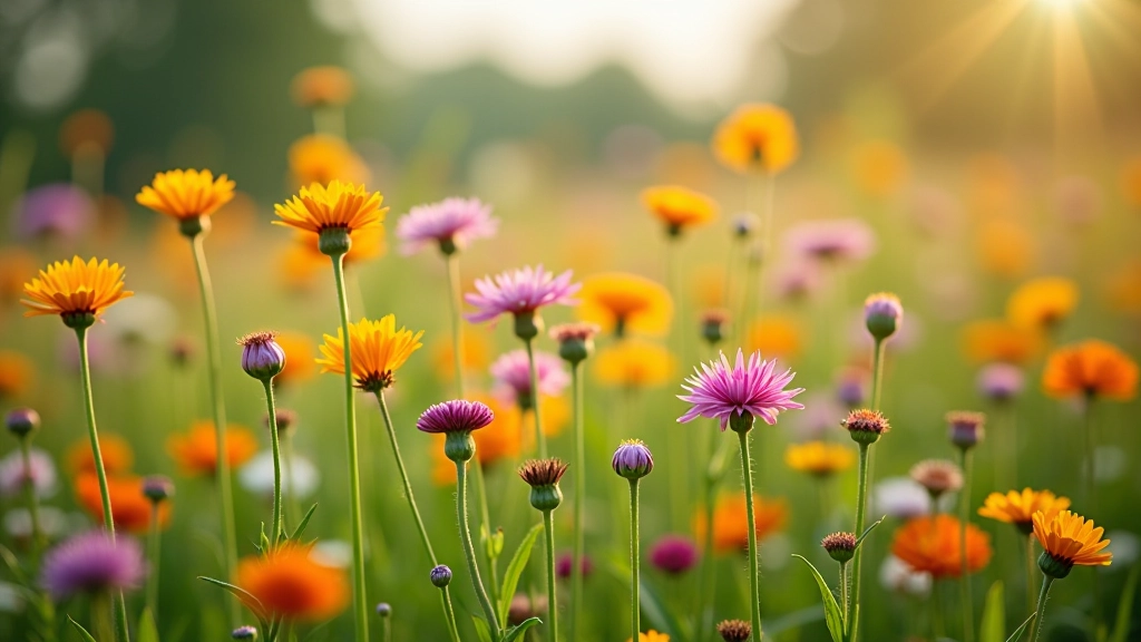 Collection of blooming wildflowers in various colors and stages of bloom