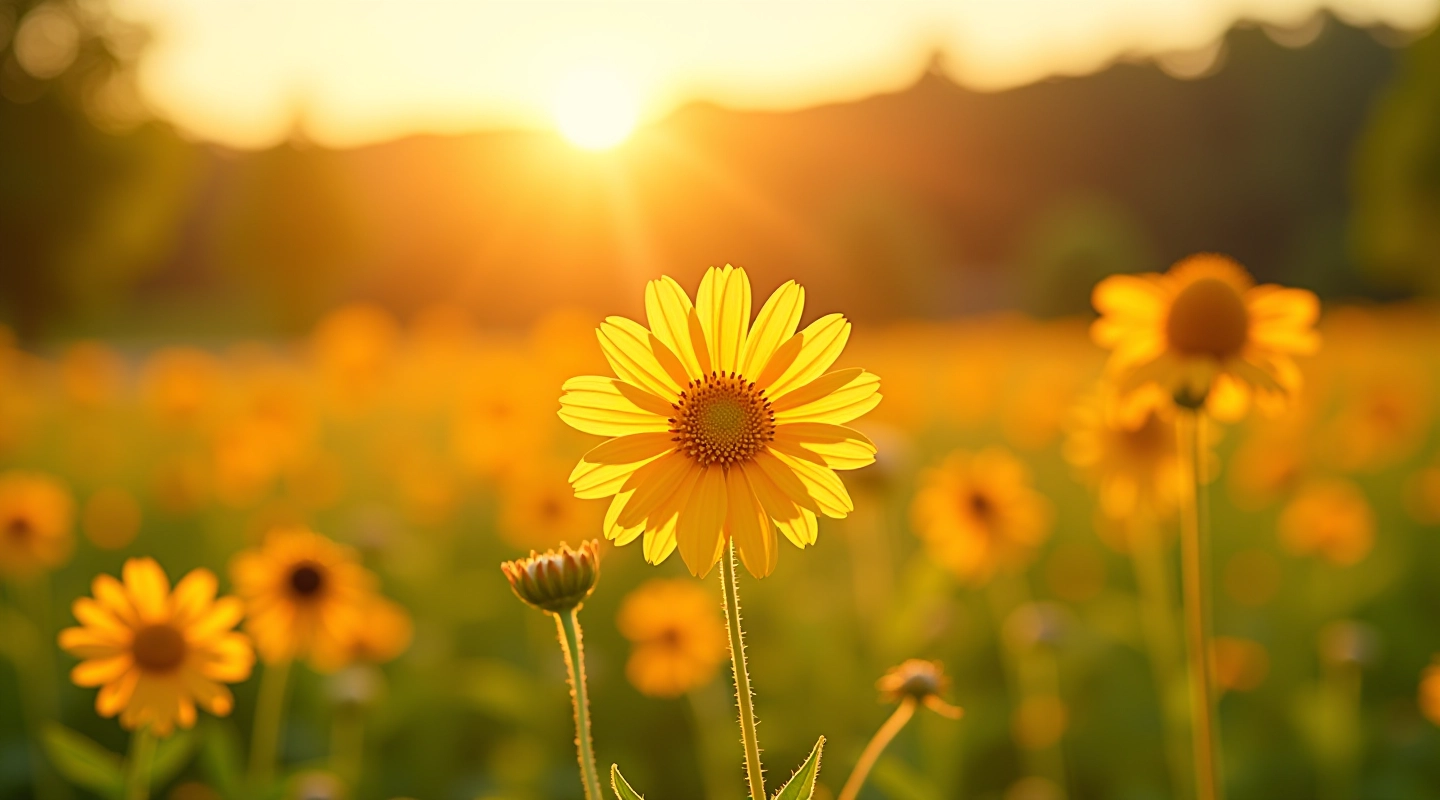 Lush wildflower meadow in skanbell with vibrant blooms in natural sunlight